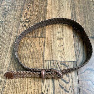 Vintage Braided Leather Belt | Brown Woven Wide Belt Size 34-35